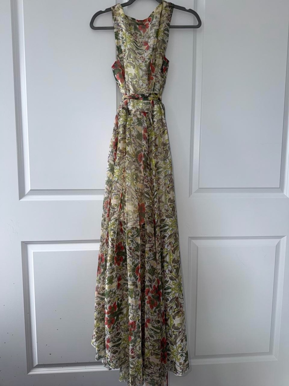 Joyfolie Floral Deep-V Maxi Dress in Olive and Rose - Picture 4 of 6